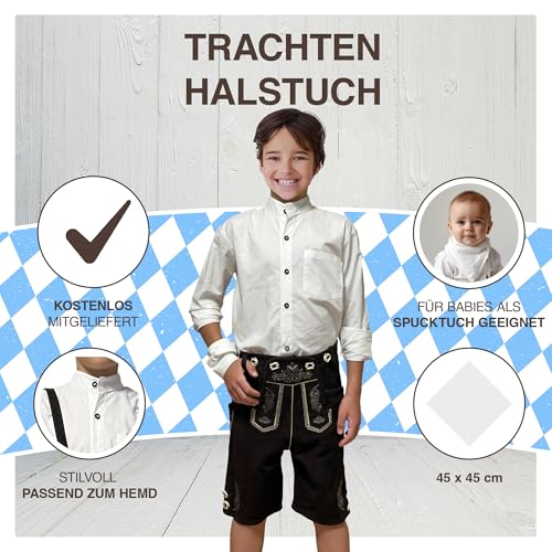 Trachterbahn Trachtenhemd Junge zur Lederhose Baumwolle Langarm in Weiß mit Halstuch 45x45 cm, Gr.146