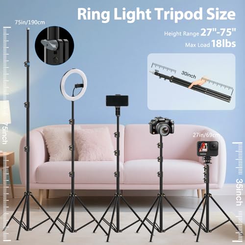 Ring Light 22inch Kit: Ring Light Tripod for iPhone ipad, with 75" Tripod/LCD Display/2 USB Ports Overhead Phone Mount for Video Recording, Zoom Meeting,YouTube,TikTok (Blue)