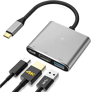 USB C to HDMI Adapter,USB 3.1 Gen 1 Thumderbolt 3 to HDMI 4K Video Converter,USB 3.0 Hub Port PD Quick Charging Port Compatible with iPad Pro 2020,MacBook Pro/Air 2020,XPS 15,Chromebook Pixel,Dell