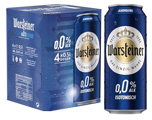 Warsteiner Pilsener Alkoholfrei 0 0% isotonisches Pils Bier Dosenbier EINWEG (4 x 0.5 L) im praktischen 4er-Pack