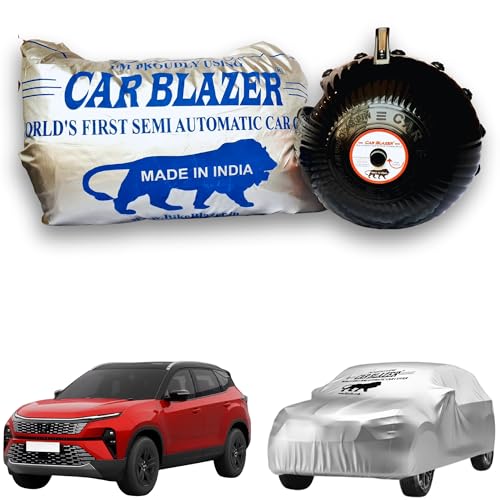 Image of CARBLAZER Portable & Semi-Automatic Full Body Car Covers: Heavy Duty Device| Anti-Theft| Dust & Scratch Proof | Water & Wind Resistant|Custom Fit| Dual-Side Cover, Compatible for Tata Harrier
