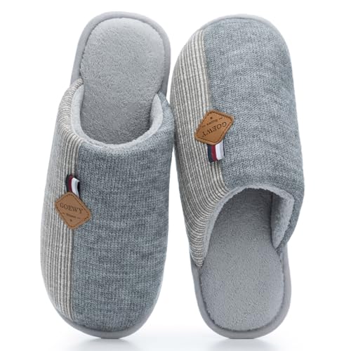 Image of GOEWY Mens Two-Tone House Slippers with Memory Foam Cozy Warm Slip On House Shoes for Indoor Outdoor Gifts for Men Him Dad