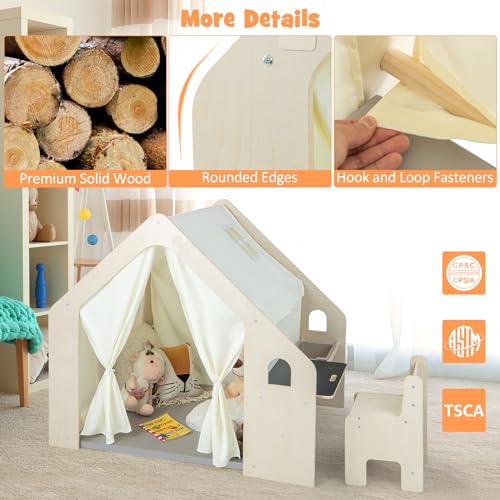 Costzon 10177 Kids Tent, 6-In-1 Wooden Frame Play House With Table And Chair Set thumb #4