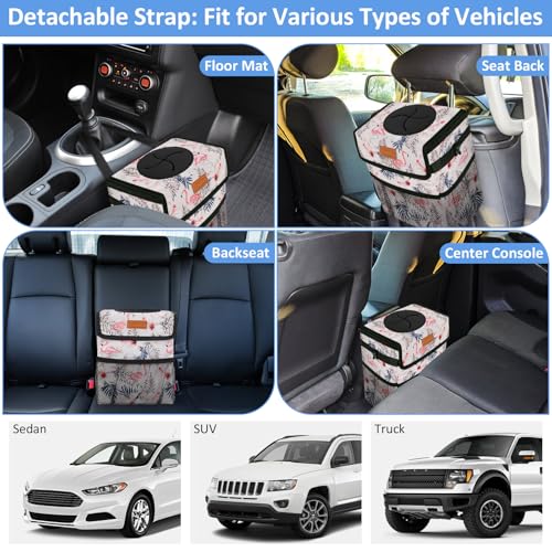 Image of ELONGRIVER Car Trash Can Bin for Back Seat Leak Proof, Cute Car Trash Bag Hanging, Vehicle Trash Can for SUV Truck Van, Automotive Garbage Cans Front Seat Flamingos, 2 Gallons
