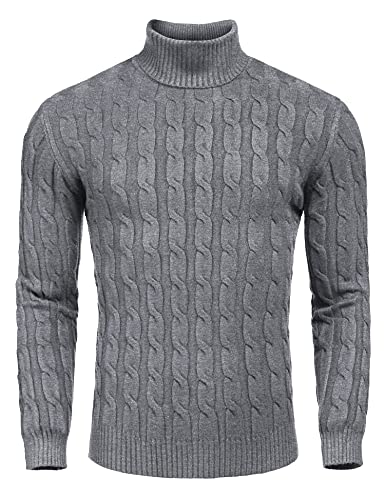 Image of COOFANDY Men's Slim Fit Turtleneck Sweater Casual Twisted Knitted Pullover Sweaters