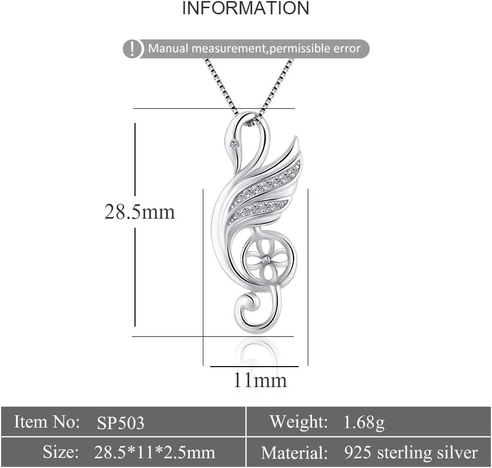 Sterling Silver CZ Goose Music Note Bail Pin Pendant Fitting for Pearl Jewelry, Design Pendant Mount for Women DIY Jewelry Making