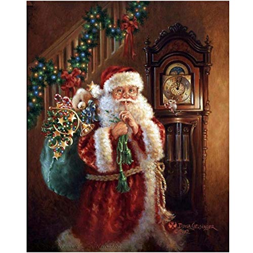 DIY 5D Diamond Painting Kit, Santa Claus Rhinestone Embroidery Cross Stitch Arts Craft for Christmas Canvas Wall Decor