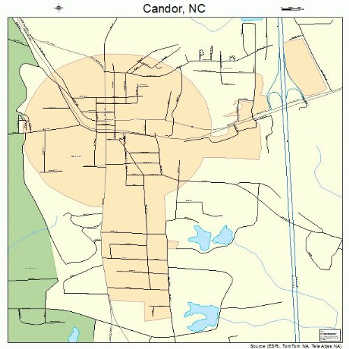 Large Street & Road Map of Candor, North Carolina NC Printed poster size wall atlas of your