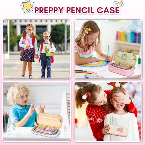 Image of Pencil Case,Personalized Pencil Pouch Cute Aesthetic College School Supplies,Large Storage High Capacity Pen Bag Holder Box Organizer Special Cases Gifts for Girls Teens - Beige+Pink,R