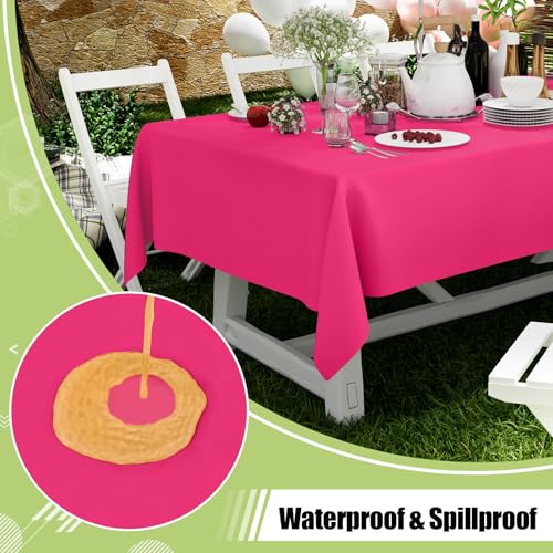 Image of Smiry Disposable Table Cloth - 6 Pack, 54 x 108 Inch Waterproof Rectangle Tablecloths for Parties, Decorative Plastic Table Cover, Leakproof & Sturdy, Hot Pink