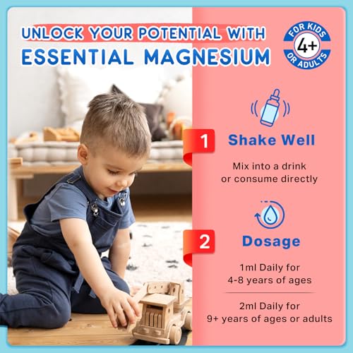 Image of (2 Pack) Magnesium Glycinate Liquid for Kids, Kids Magnesium Liquid Drops Supplement with L-Theanine, Calcium, Zinc, Vitamin D3 K2 for Sleep Calm Relaxation Brain Bones Focus, Cherry Flavor 4 Fl Oz