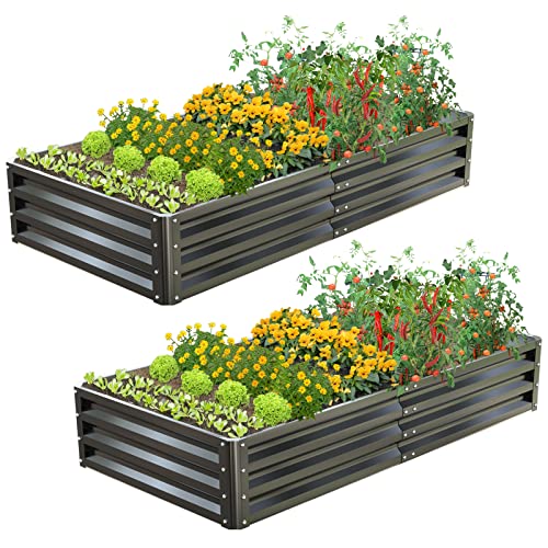 UDPATIO Galvanized Raised Garden Bed 6x3x1 FT, Outdoor Metal Planter Boxes for Planting Vegetables, Flowers, Herbs and Fruits, Gardening Deep Roof Planter Steel Kit, Dark Grey