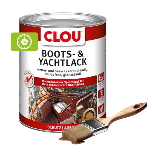 Clou Boots- & Yachtlack: Hochglänzender, farbloser Speziallack, seewasserfest und witterungsbeständig, Lack für Holz auf Yachten, Sportbooten oder Holz im Außenbereich, 2,5 L