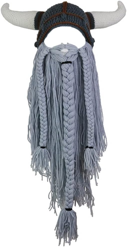 Viking Beard Hats Funny Beanie Hat Handmade Knit Wig Hat for Men Women