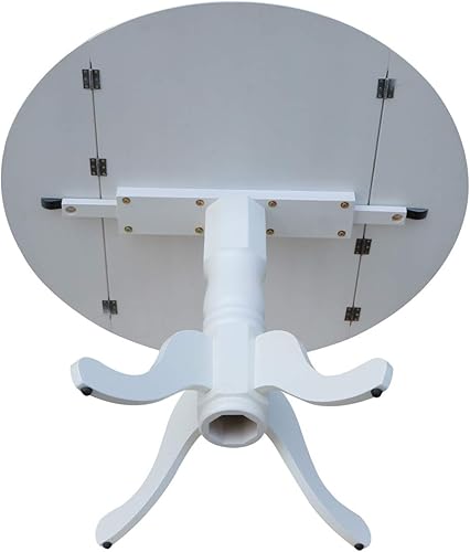 Miniatura 12 de IC International Concepts, mesa de comedor redonda de 42" con pedestal y dos alas plegables, madera maciza, Parawood resistente, color blanco beach