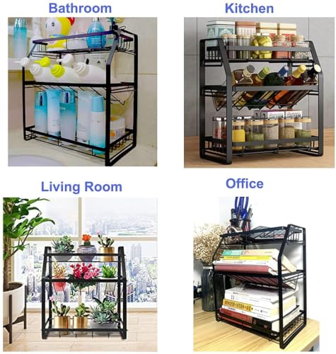 Image of KIMEE 3 Tier Spice Organizer Rack for Cabinet | Heavy Duty Metal Kitchen Storage Shelf Stand with 45 Degree Angled Middle Tier | Detachable Space Saving Countertop Spice Racks Holder (Matte Black)