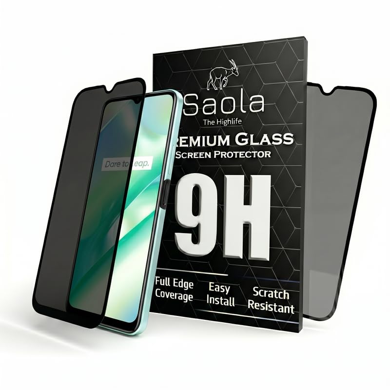 Image of Saola Ultra Privacy Tempered Glass For Realme C33 (2023) (PACK OF 1) with Free Installation Kit. (In-Screen FingerPrint Lock will not work with the Privacy Guard because of it's Spy Coating) - 6.5 inch