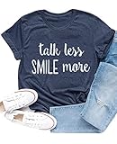 Ykomow Hamilton Shirts Talk Less Smile More T Shirts Womens Young Scrappy & Hungry Graphic Tees (Navy, L)