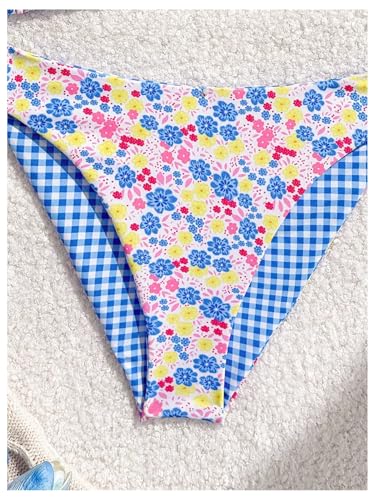 Image of RoseSeek Girl's 2 Piece Swimsuits Floral Gingham Halter Triangle Wireless Bikini Bathing Suit