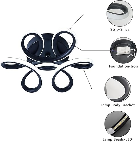 Miniatura 3 de Lámpara de techo semiempotrada moderna de 30 W, lámpara de techo negra de 10 pulgadas con anillos curvos para pasillo, entrada, vestíbulo, sala de