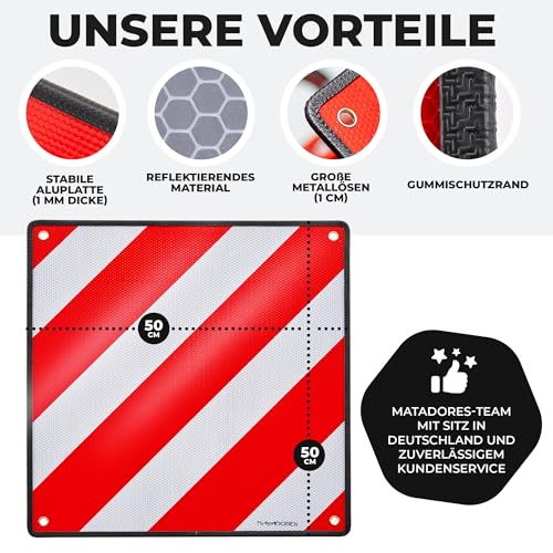 MATADORES Premium 3in1 Warntafel für Italien UND Spanien + Portugal | Aluminium, 50x50cm, reflektierend | Für Fahrradträger/Heckträger, Wohnmobil