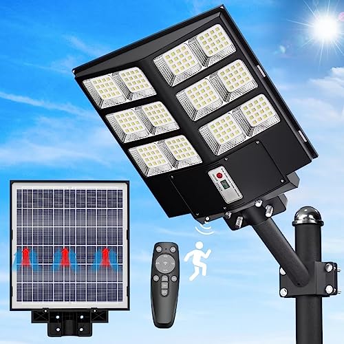 JAYNLT 600W Solar Street Light, 60000LM Dusk to Dawn Solar Parking Lot Lights IP67 Waterproof, 6500K Led Solar Security Light Outdoor with Motion Sensor and Remote Control for Yard, Garage, Road JAYNLT 600W Solar Street Light, 60000LM Dusk to Dawn Solar Parking Lot Lights IP67 Waterproof, 6500K Led Solar Security Light Outdoor with Motion Sensor and Remote Control for Yard, Garage, Road