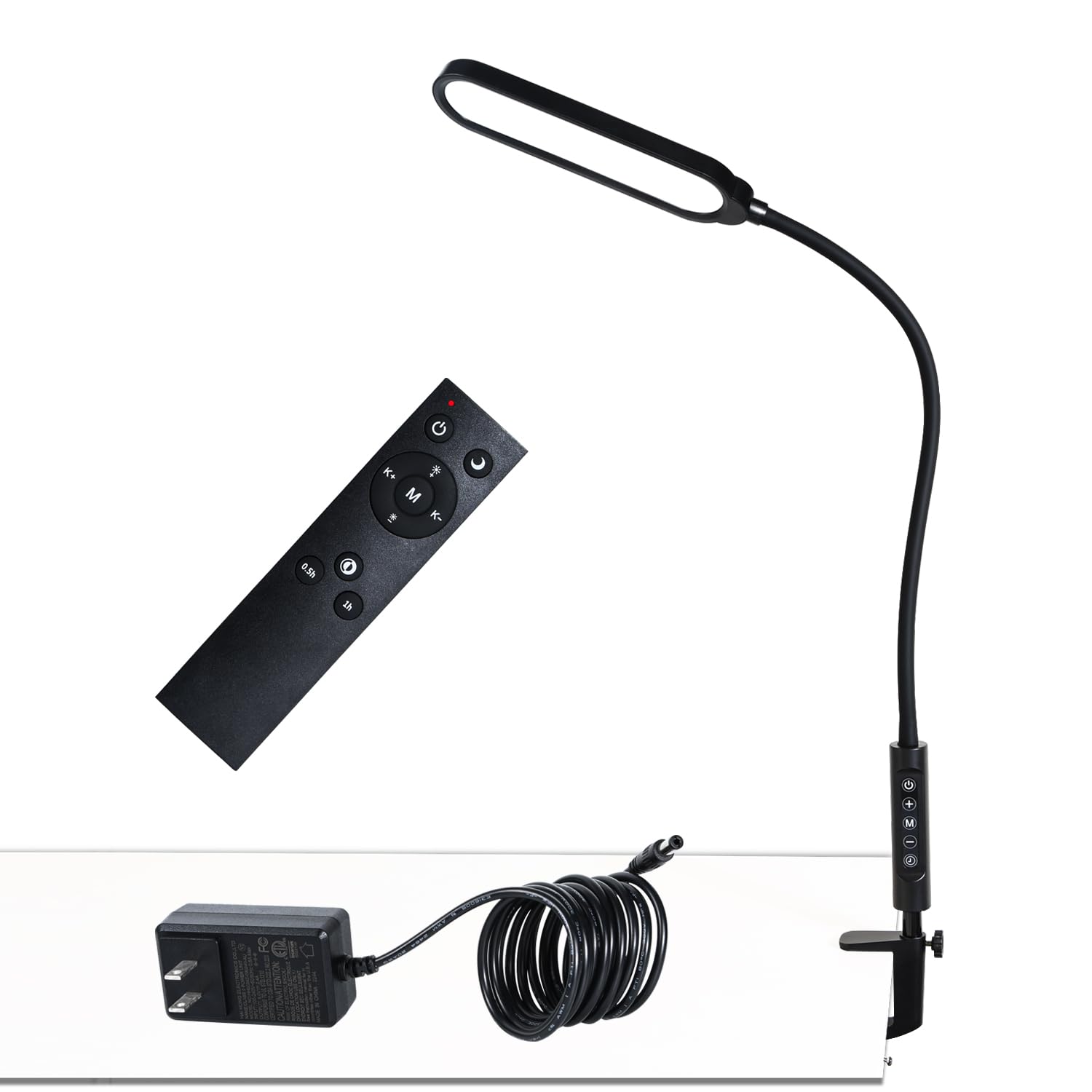Clamp on Lamp, LED Clamp Desk Lamp, 3000 LMS, 18W, CRI>95, 3 Color Modes, 16 Brightness Levels, Eye-Caring Task Lamp with Remote for Reading, Office, 0.5H/1H Timer (Adapter Included)