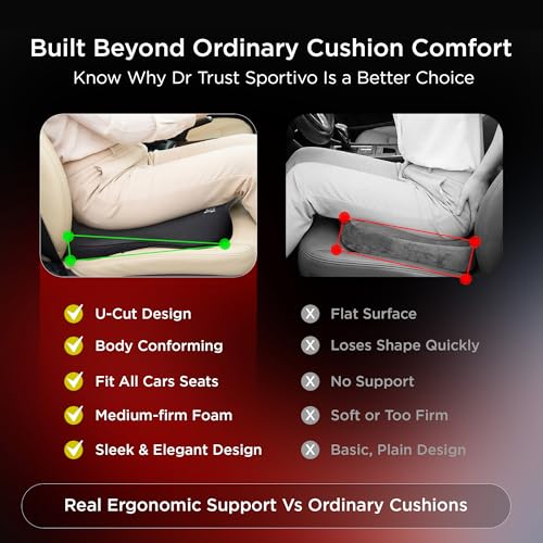 Image of Dr Trust USA 3203 Sportivo Car Wedge Seat Cushion for Tailbone & Lower Back Support Ergonomic PU Foam U-Cut Coccyx Car Seat with Non Slip Base