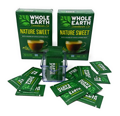 Whole Earth Sweetener Company Nature Sweet Stevia & Monk Fruit, 40 Count Boxes (pack of 2 Boxes) with Packet Caddy