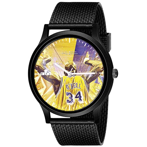 AROA Watch New Watch for Shaquille O Neal Model : 573 Black Metal Type Analog Black Strap Watch Yellow Dial for Men Stylish Watch for Boys