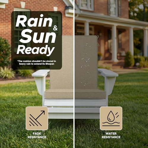 Image of Outdoor Chair Cushions 20x20, Water-Resistant & Fade-Resistant, Patio Furniture Lawn Dining Chair Seat Replacement with High Back, Ties Zipper, Removable Cover, Set of 2, Natural