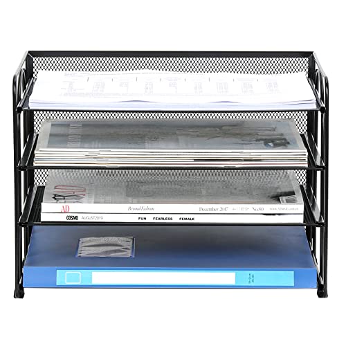EasyPAG 4 Tier Desktop A4 Mesh Filing Tray Office Desk Tidy File Holder Paper Organiser Magazine Storage Rack,Black - Image 3