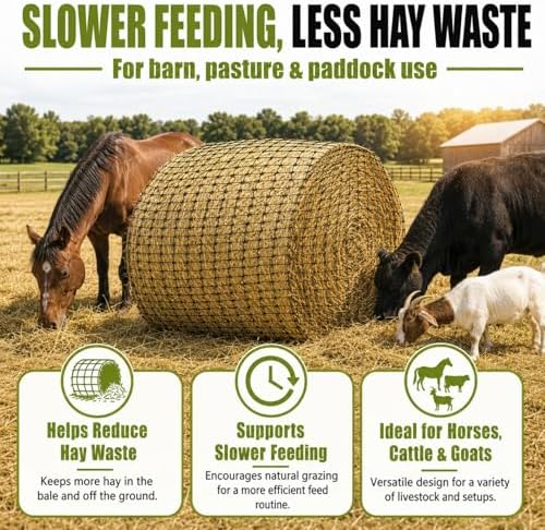 NBYTLT 5x5 Ft Round Bale Hay Net for Horses & Livestock, Knotless Slow Feed - 5