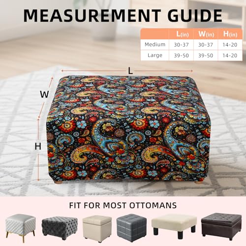 Image of YISUN Ottoman Cover Square, Stretch Printed Ottoman Slipcover Square, Thick Storage Ottoman Covers Washable Footrest Stool Cover Protector with Nonslip Elastic Bottom