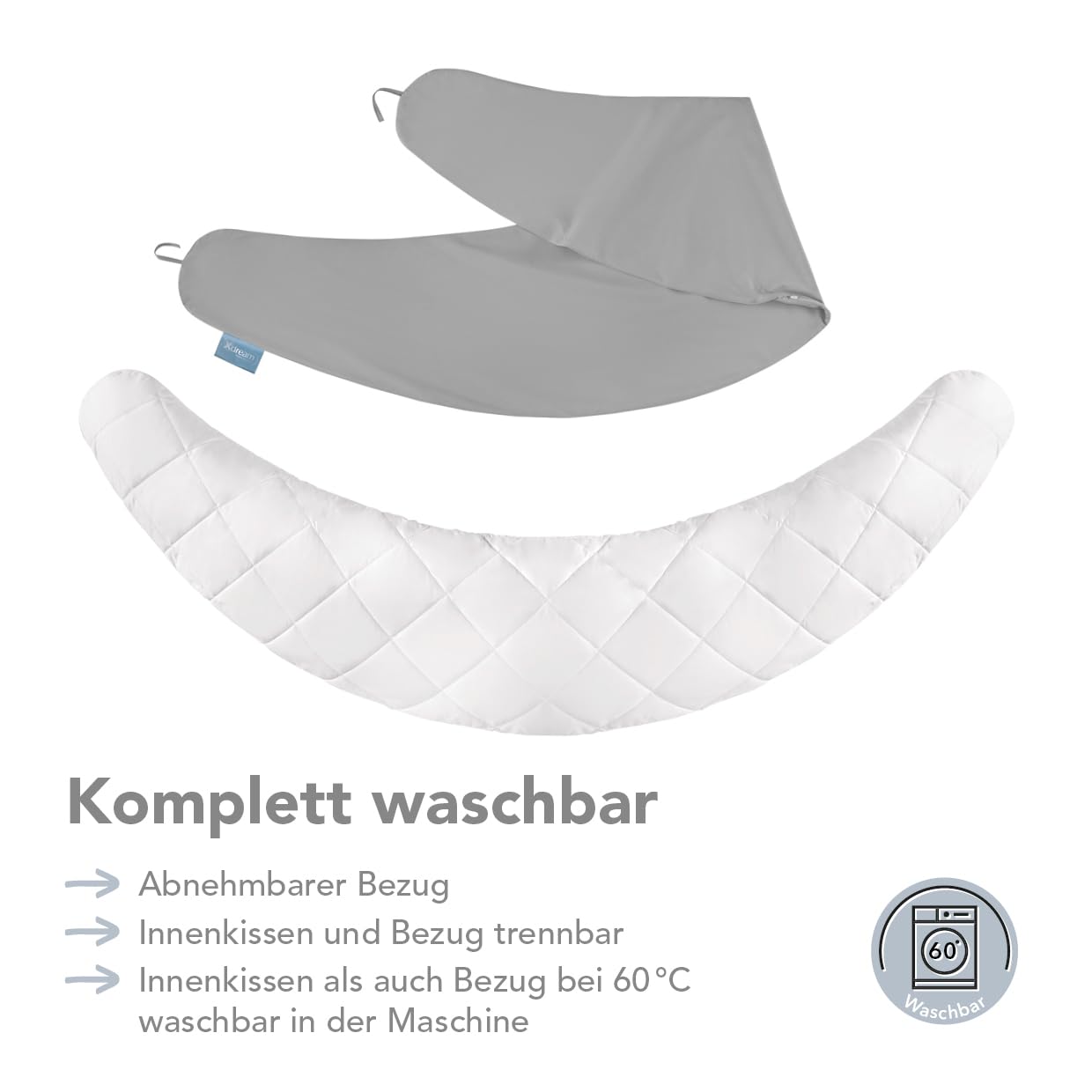 Coussin D'Allaitement XXL XDREAM - Confort Ultime Pour Futurs Et Jeunes Parents - Housse Microfibre Souple Lavable, Liens à Nouer, Certifié Öko-Tex - 190 X 40 Cm
