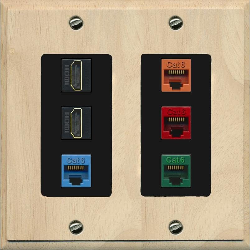 RiteAV 2 HDMI 4 Cat6 Ethernet Mixed Color Wall Plate - 2 Gang [Red/White]