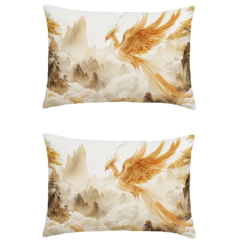 Housse de coussin jaune Phoenix en lin imperméable 70x90cm pour décoration raffinée