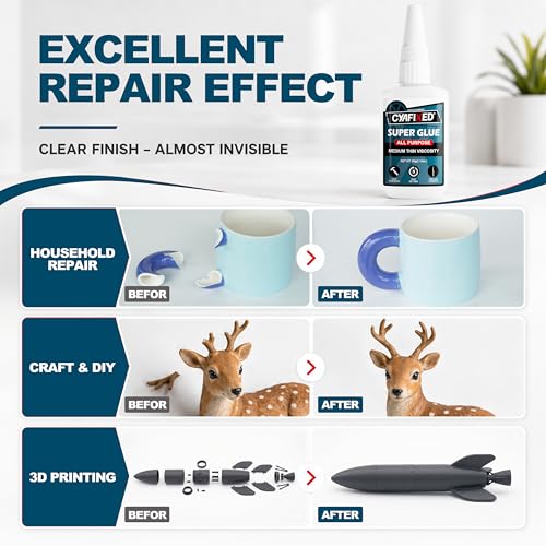 Image of Fast Super Glue 60 Gram, Strong Instant Thin CA Glue with Precision Microtips & Anti-Clog Caps for Wood Ceramic Plastic Glass 3D Prints Model