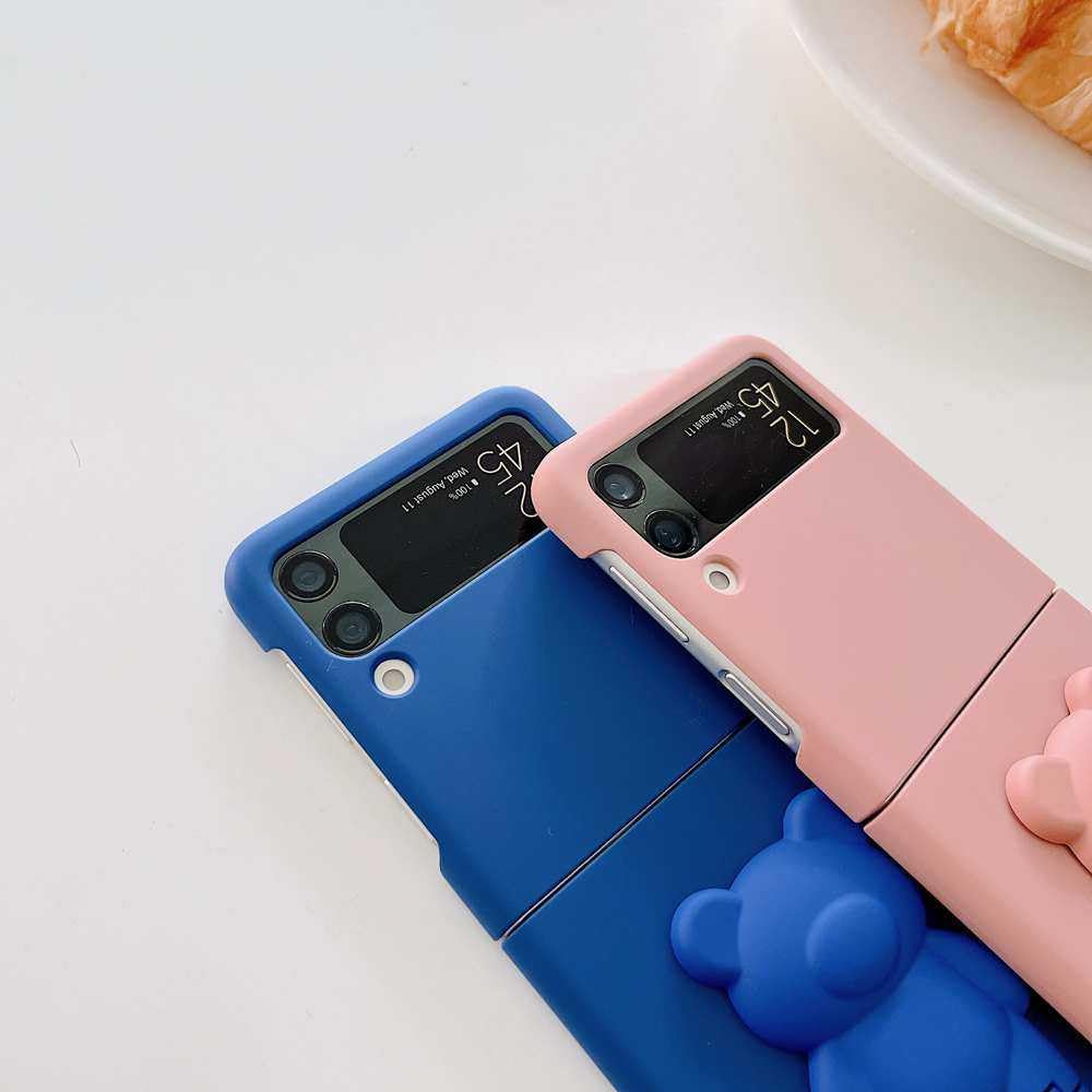 3D wspornik niedźwiedzia podpórka śliczne etui do Samsung Galaxy Z Flip 5 4 3 twarde etui na telefon do Samsung Z Flip 3 4 Flip5 ZFlip4 okładka, biała obudowa, do Z Flip 3