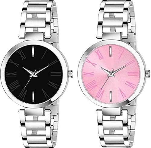 KE GALLERY Roman Number Analog Dial Women Wrist Analog Watch - for Girls Women Stylish Design Stainless Steel Strap Casual,Formal,Party (Black-Pink) (B0D5RCQ6LZ) Amazon Price History, Amazon Price Tracker