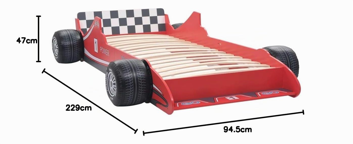 Festnight Cama Infantil con Forma de Coche de Carreras para Niños, Muebles para Dormitorio de Niños, 90x200 cm Roja