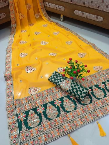 Image of Women's Designer Bollywood Soft Georgette Heavy Embroidery Sequins Work Sarees For Wedding With Blouse Piece