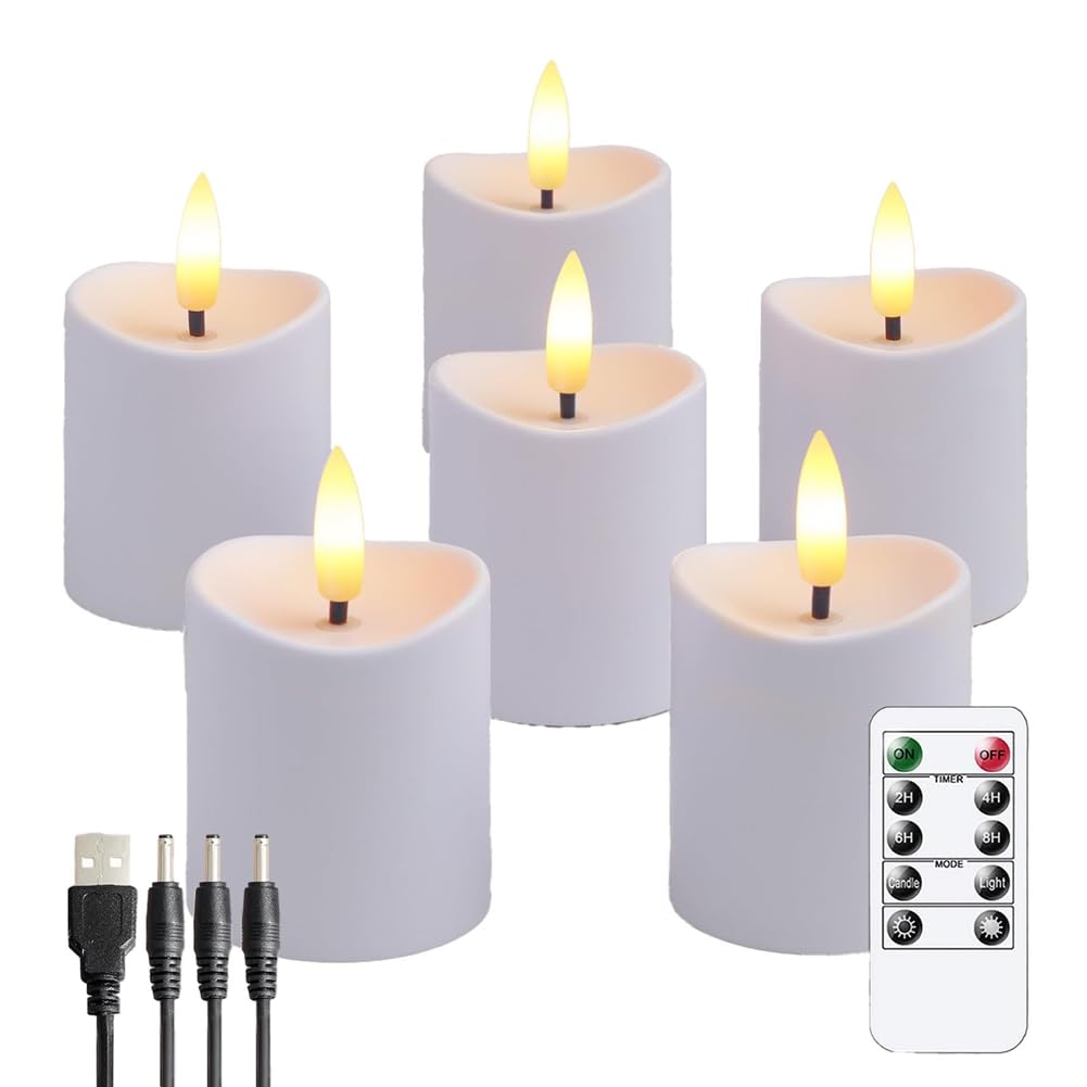 Haopeuk LED Candles, Flickering Flameless Candles,Rechargeable Candle, Real Wax Candles with Remote Control, White