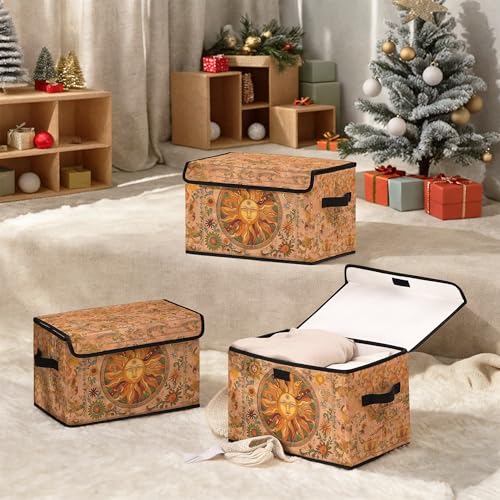 Image of Stackable Clothes Storage Bins with Lids 3 Pack | Closet Organizers Fabric Box for Home and Office,Blanket Clothes Organizers,Under Bed Storage Containers