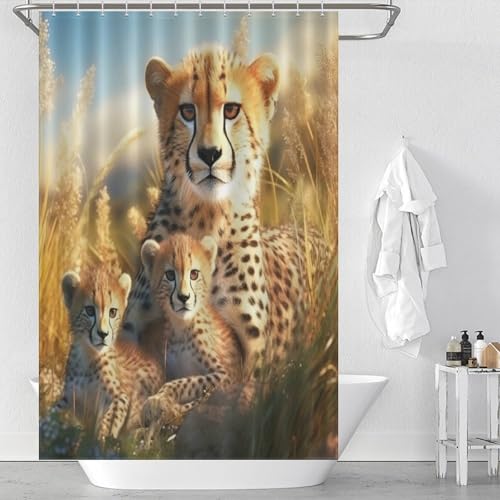 Rideau de douche léopard tissus polyester imperméable lavable avec 12 crochets 122x183 - 2