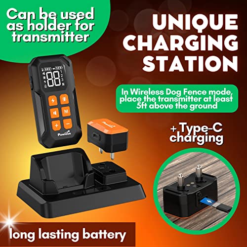 Pawious Wireless Dog Fence, 2-In-1 Electric Fence System & Dog Training Collar With Remote, Wireless Containment System For The Yard, Adjustable For Large Medium And Small Dogs, With Charging Station #TOP2