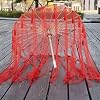 Chinese Transparent Oiled Paper Umbrella with Tassels and Ribbons Handmade Bamboo Parasol Umbrella for Photography Props, Classical Dance(Red)
