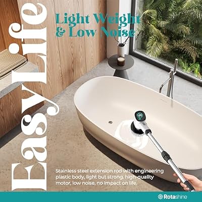 Electric Spin Scrubber - Electric Scrubber for Cleaning with 7 Replaceable Heads - Full-Body Waterproof Tub Scrubber with Long Handle - Electric Brush Cleaner for Bathroom