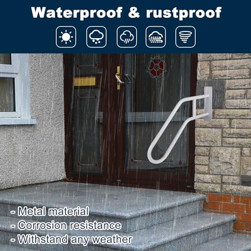 Opaltool Treppe Handläufe, Edelstahl Treppengeländer Handlauf mit Beschlägen für 1-5 Stufen, Hochbelastbare Haltegriffe für ältere Menschen für Garage Veranda Garten (66cm, Ovales, Weiß)