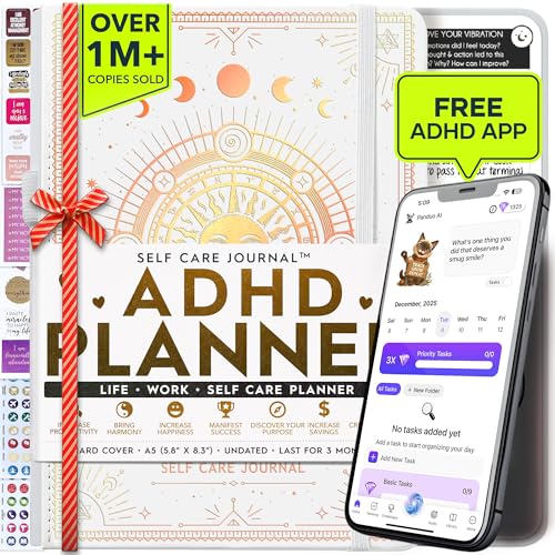 Adhd Daily Planner - A Self Care Personal Gratitude Journal to Increase Productivity and Success in Life & Work, Weekly & Monthly Undated Planner for Women and Men, Vision Board & Organizer + Stickers